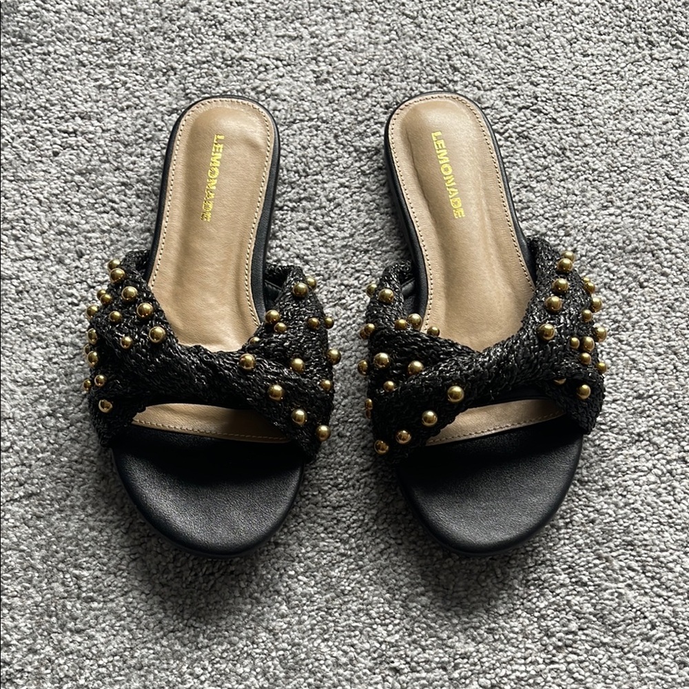 Brand New Black and Gold Glam Slide Sandals